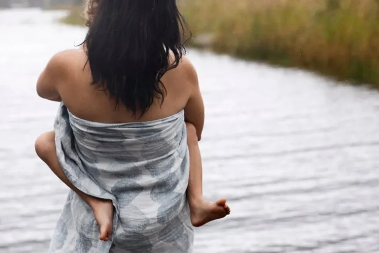 Lapuan Kankurit Sade sauna cover, 46 x 60 cm, white - rainy blue