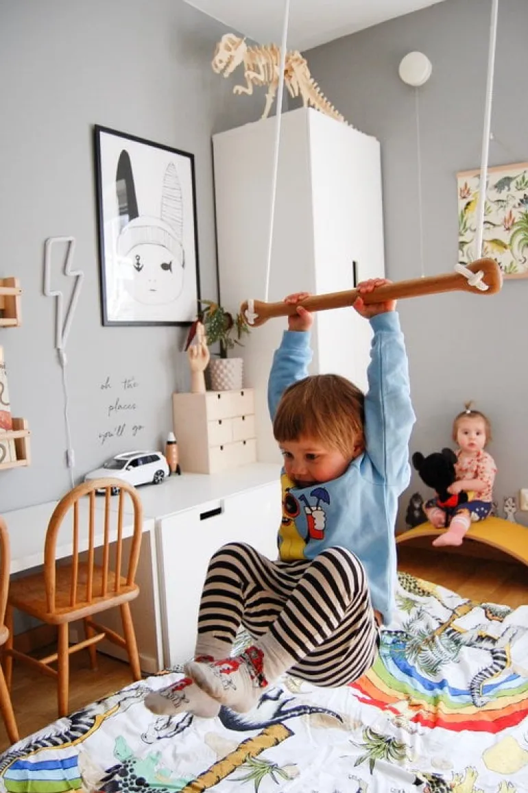 Lillagunga Bone trapeze, oak - white rope