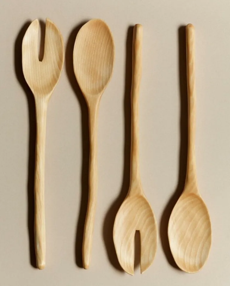 Lokal Helsinki Lehti salad servers, birch
