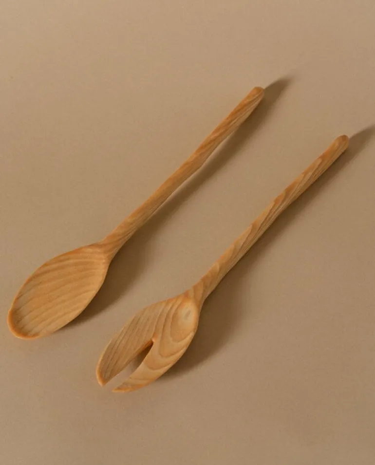 Lokal Helsinki Lehti salad servers, birch