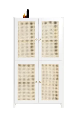 Lundia Classic cabinet w/ rattan doors, 84 x 149 cm, white lacquered