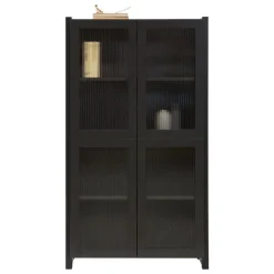 Lundia Classic vitrine, reeded glass, 84 x 149 cm, black lacquered