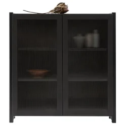 Lundia Classic vitrine, reeded glass, 104 x 109 cm, black lacquered