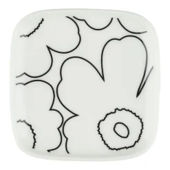 Marimekko Oiva - Piirto Unikko plate, 10 x 10 cm, white black