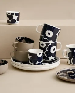 Marimekko Oiva - Unikko mug and plate set, white - black