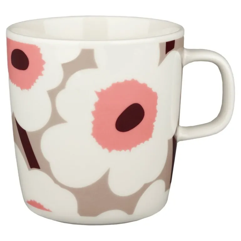 Marimekko Oiva - Unikko mug, 4 dl, white - clay - powder - red