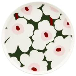 Marimekko Oiva - Unikko plate, 25 cm, white - dark green - pink