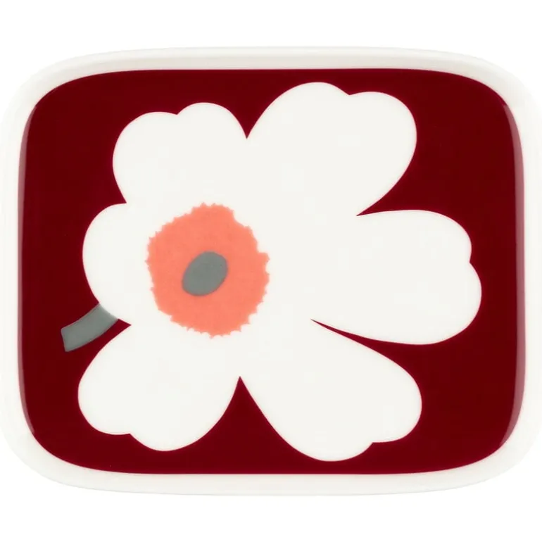 Marimekko Oiva - Unikko 60th Anniversary plate, 15 x 12 cm, white - dark cherry - ash
