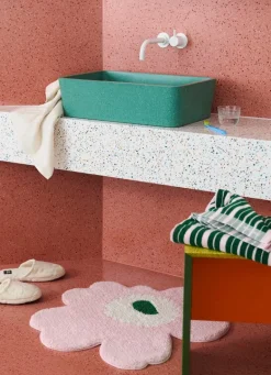 Marimekko Unikko bathroom rug, pink - off-white - green