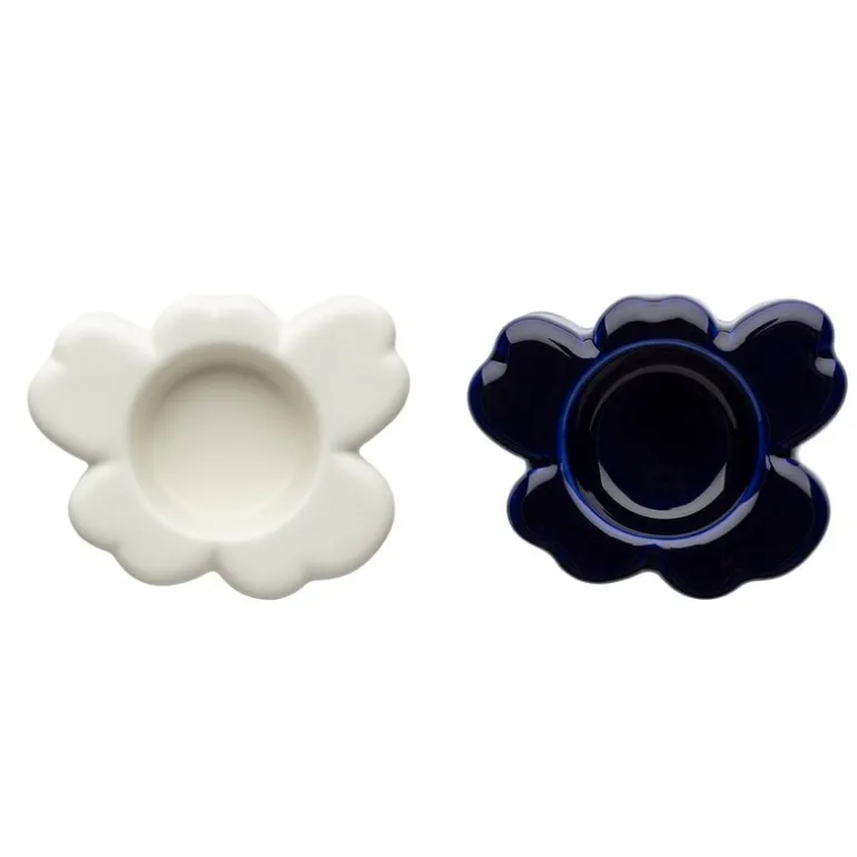 Marimekko Unikko candle holder, set of 2, cobalt blue - white