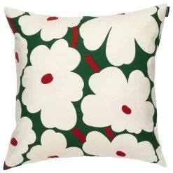 Marimekko Unikko cushion cover, 50 x 50 cm, dark green - off-white - pink - red brown
