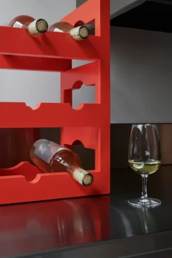 Massproductions Silo stackable wine rack, pure red painted beech