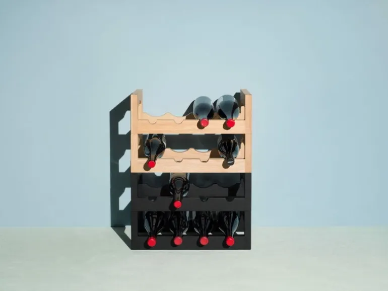 Massproductions Silo stackable wine rack, black stained ash