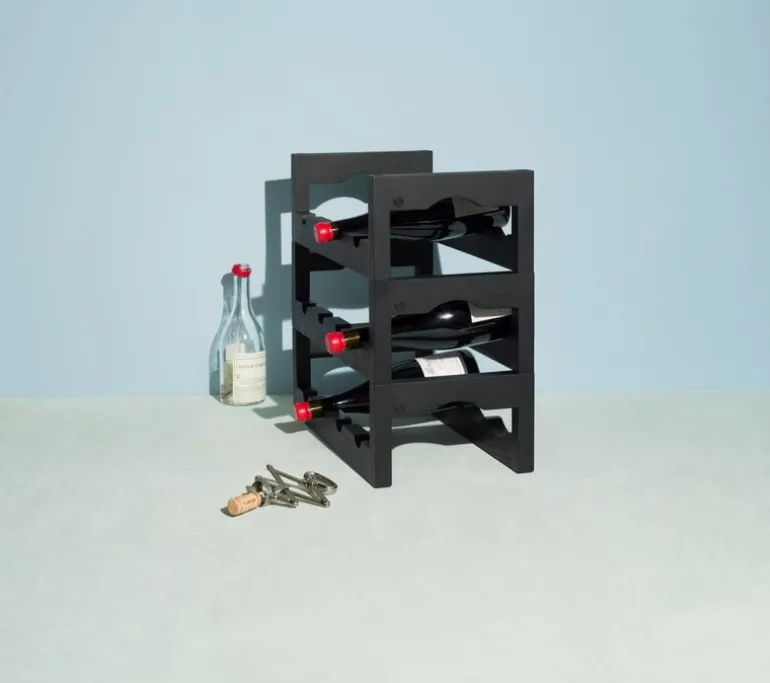 Massproductions Silo stackable wine rack, black stained ash