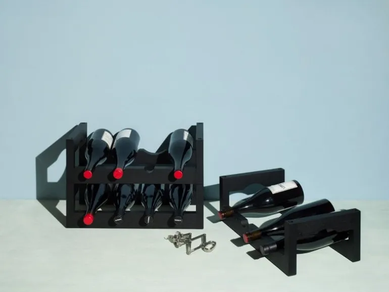 Massproductions Silo stackable wine rack, black stained ash