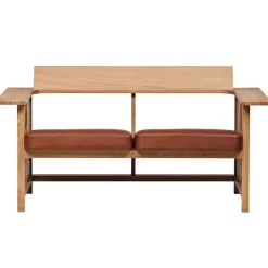 Mattiazzi MC10 Clerici 2-seater bench, oak - light brown leather