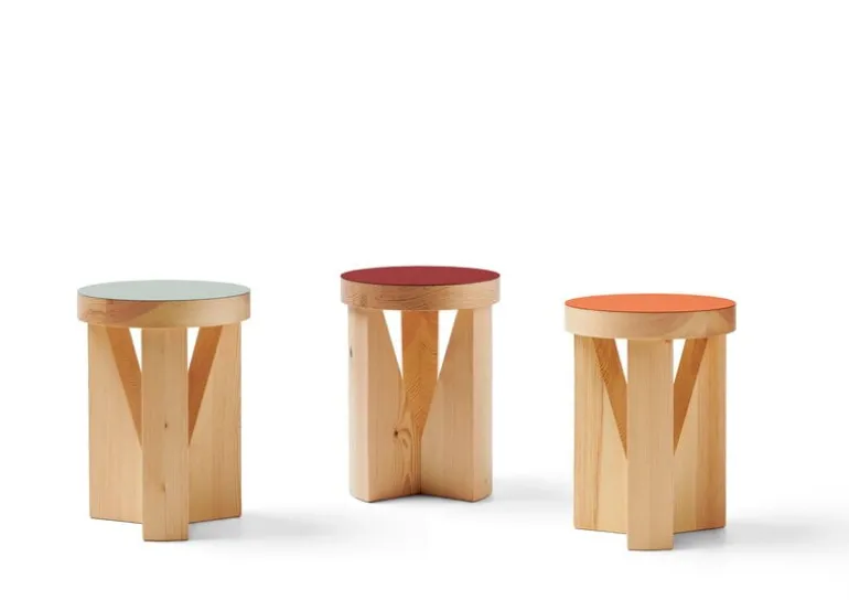 Mattiazzi MC20 Cugino Soft stool, pine - orange linoleum