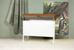 Maze Frank storage bench, white - cognac