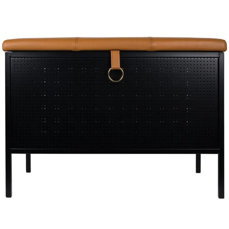 Maze Frank storage bench, black - cognac