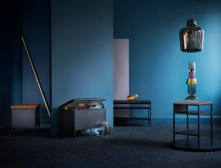 Maze Frank storage bench, black - cognac