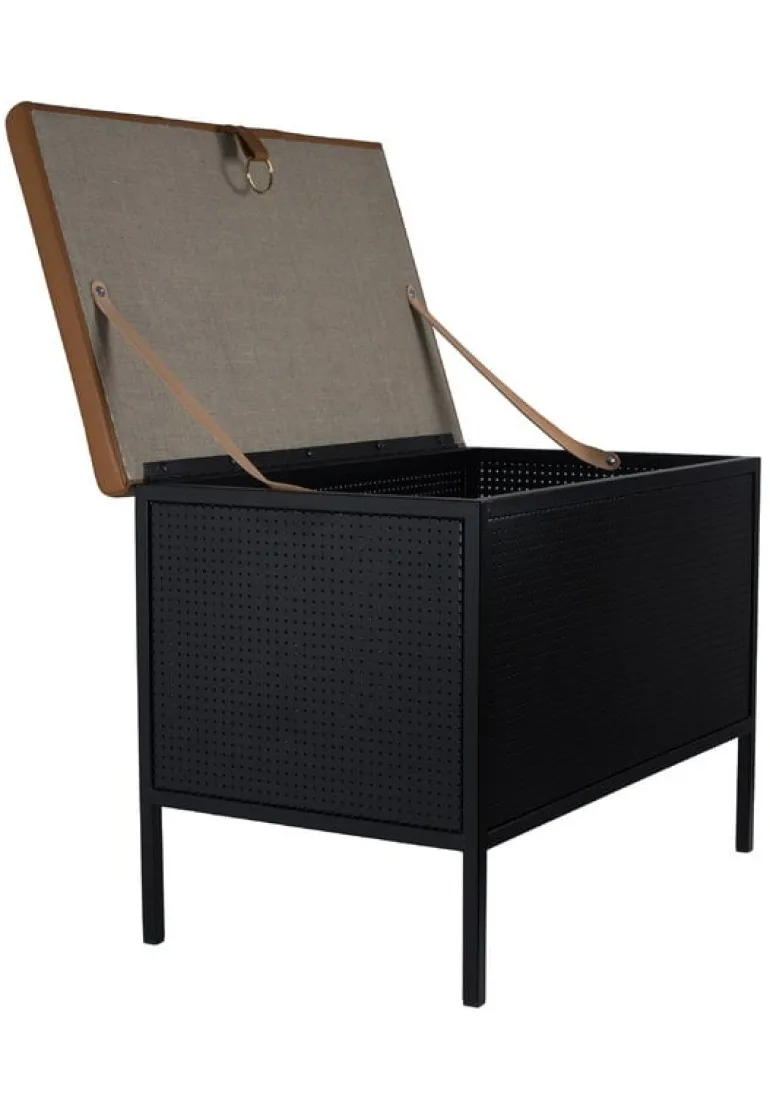 Maze Frank storage bench, black - cognac