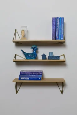 Maze Pythagoras XS shelf with brackets, oak - brass