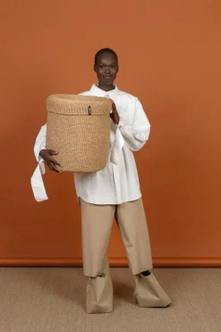 Mifuko Kiondo basket with lid, L, brown