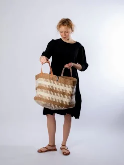 Mifuko Pamba floor basket, XXL, white - brown