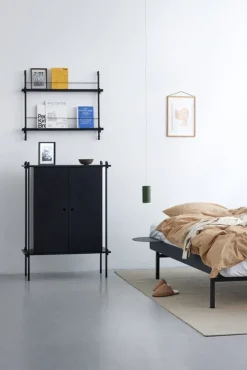 Moebe Bed, high, 90-180 cm, black