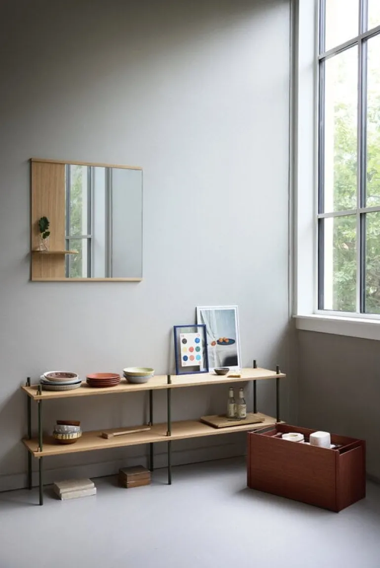 Moebe Mirror with a shelf, 70 cm, oak