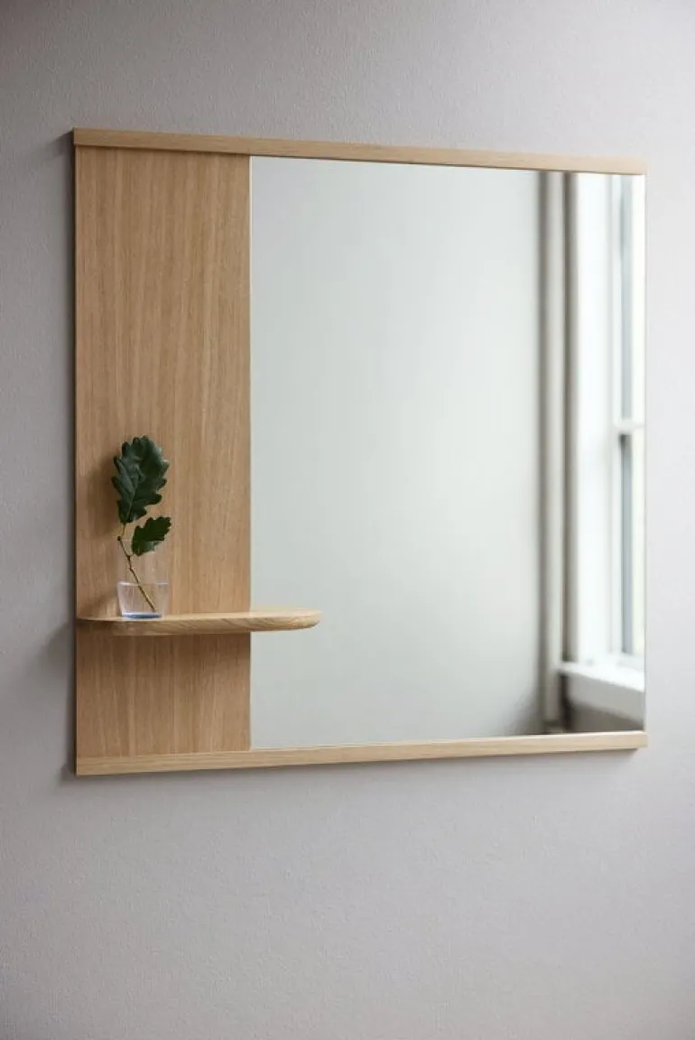 Moebe Mirror with a shelf, 70 cm, oak