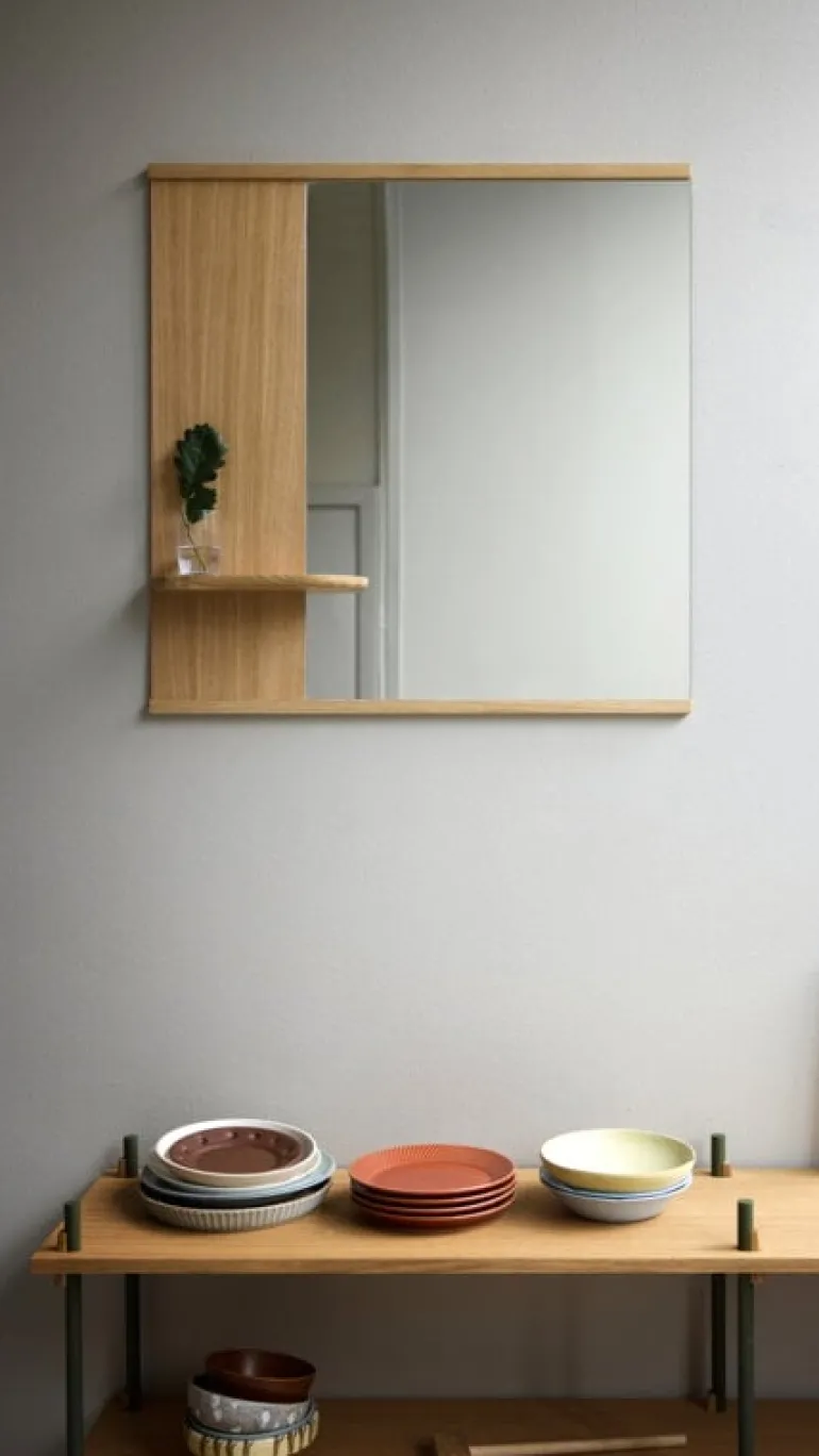 Moebe Mirror with a shelf, 70 cm, oak