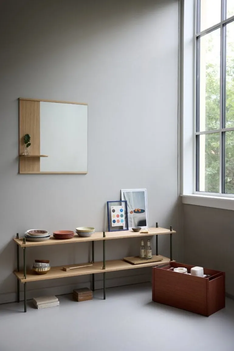 Moebe Mirror with a shelf, 70 cm, oak