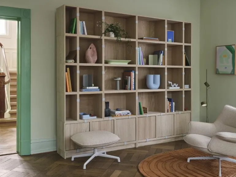 Muuto Doze ottoman, swivel base, grey - beige Hearth 007