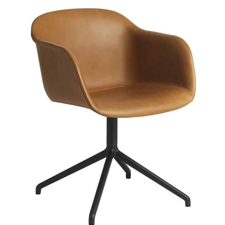 Muuto Fiber armchair, swivel base, cognac leather - black
