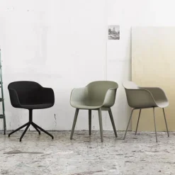 Muuto Fiber armchair, tube base, ochre - black