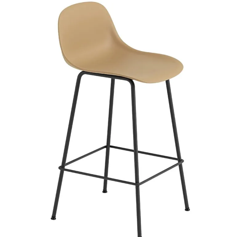 Muuto Fiber counter stool with backrest, 65 cm, tube base, ochre - bla