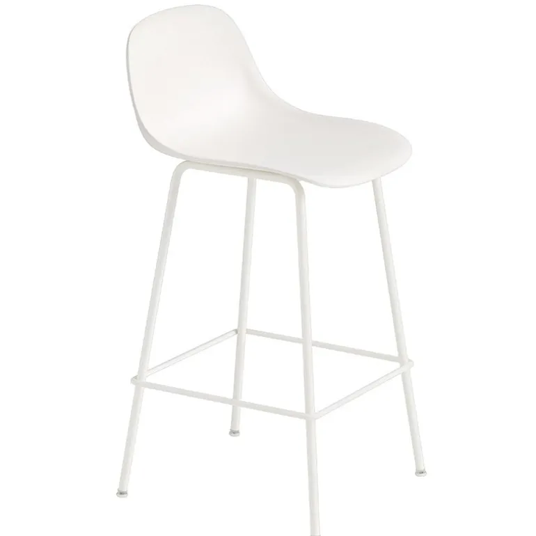 Muuto Fiber counter stool with backrest, 65 cm, tube base, white