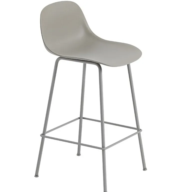Muuto Fiber counter stool with backrest, 65 cm, tube base, grey