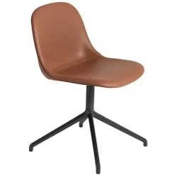 Muuto Fiber side chair, swivel base, cognac leather - black
