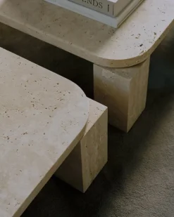 New Works Atlas coffee table, 82 x 82 cm, unfilled travertine