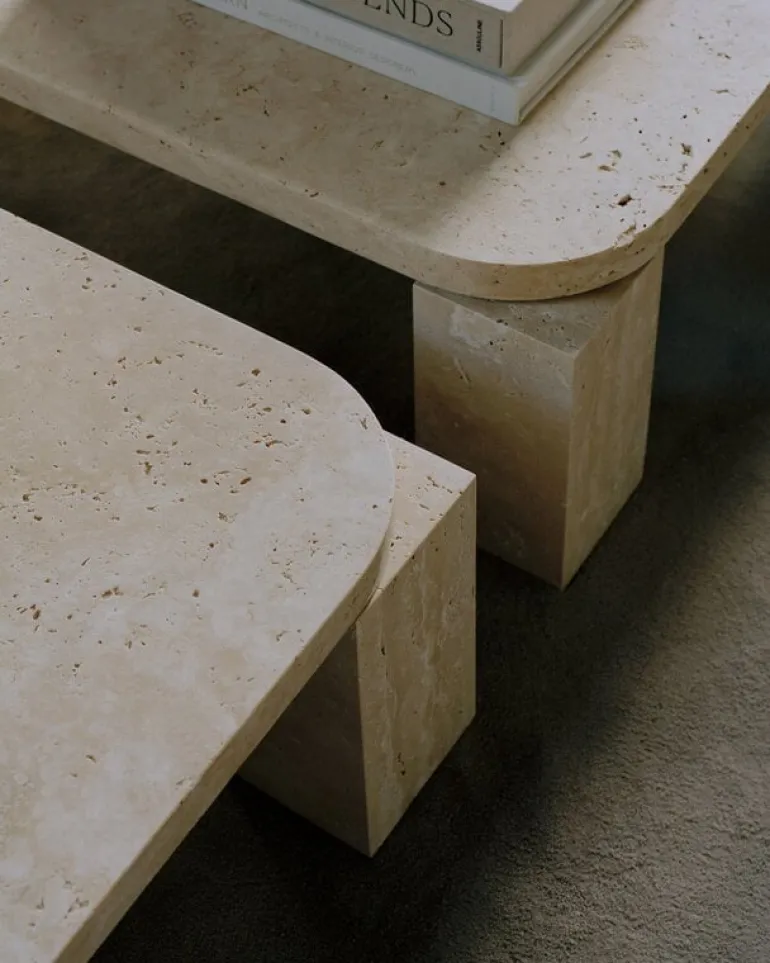 New Works Atlas coffee table, 82 x 82 cm, unfilled travertine