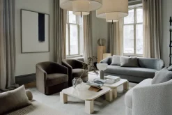 New Works Atlas coffee table, 82 x 82 cm, unfilled travertine