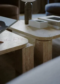 New Works Atlas coffee table, 60 x 60 cm, unfilled travertine