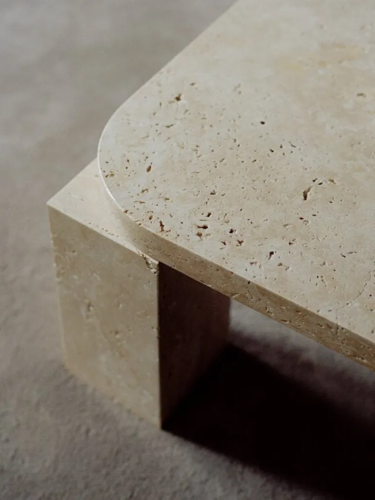 New Works Atlas coffee table, 60 x 60 cm, unfilled travertine