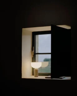 New Works Kizu portable table lamp, Gris du Marais marble