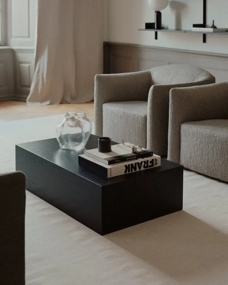 New Works Mass High coffee table with drawer, black stained oak