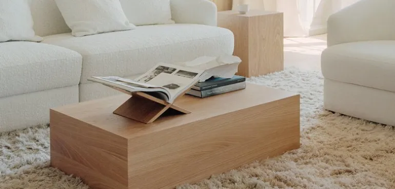 New Works Mass High coffee table with drawer, oak