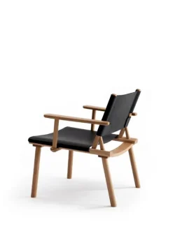 Nikari December Lounge chair with armrests, oak - black leather