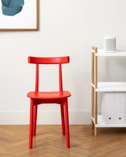 Nine Skinny side chair, red stained ash